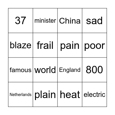 2.7  Van Gogh/Story of Stoves Bingo Card