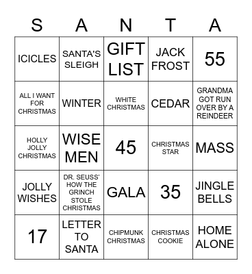 MERRY CHRISTMAS Bingo Card