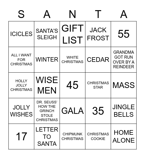 MERRY CHRISTMAS Bingo Card