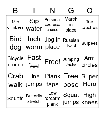FITNESS BINGO Card