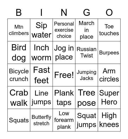 FITNESS BINGO Card
