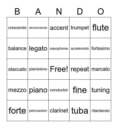 BANDO Bingo Card