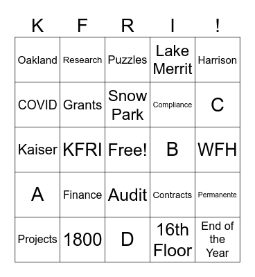 KFRI Holiday Bingo Card