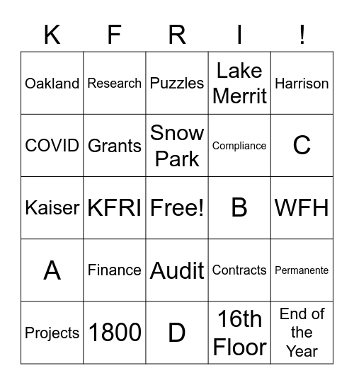 KFRI Holiday Bingo Card