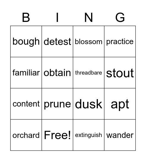 Book 4: Lesson 16 Bingo Card