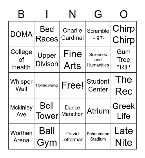 Ball State Bingo Card