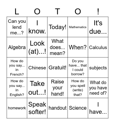 Ch. 2.2 English Bingo Card