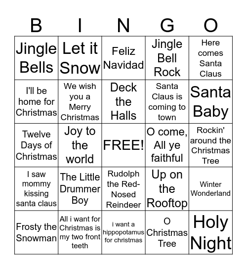 Music Bingo Card