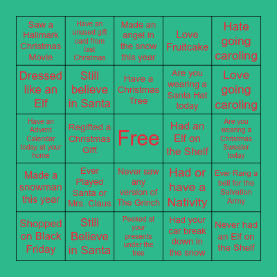 VOA Virtual Christmas Bingo Card