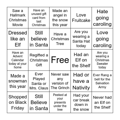VOA Virtual Christmas Bingo Card