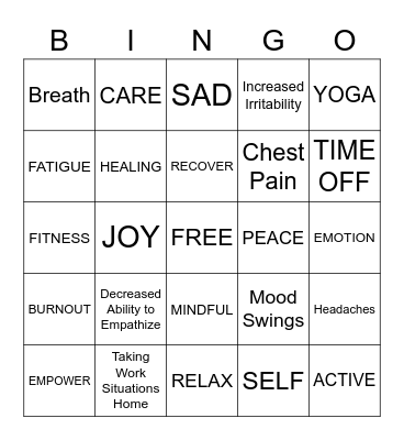 Compassion Fatigue Bingo Card