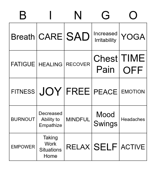 Compassion Fatigue Bingo Card