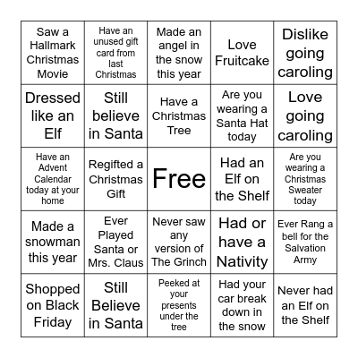 VOA Virtual Christmas Bingo Card