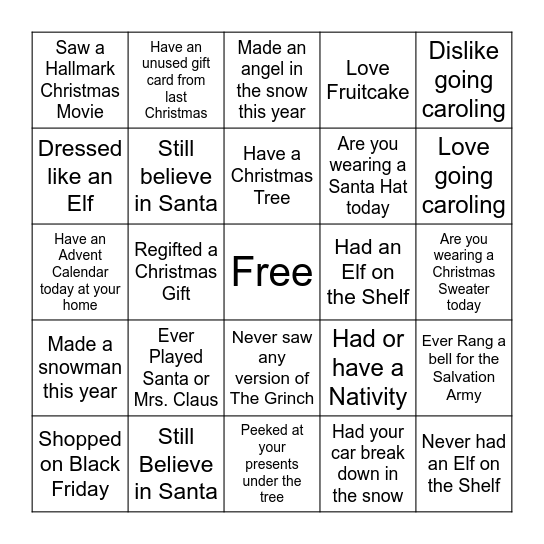 VOA Virtual Christmas Bingo Card
