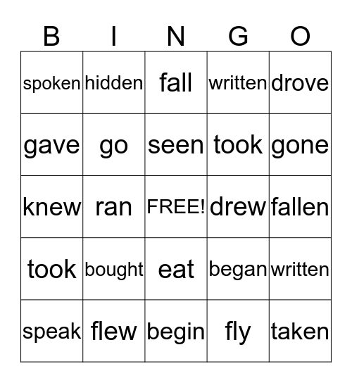 Irregular Verbs  Bingo Card