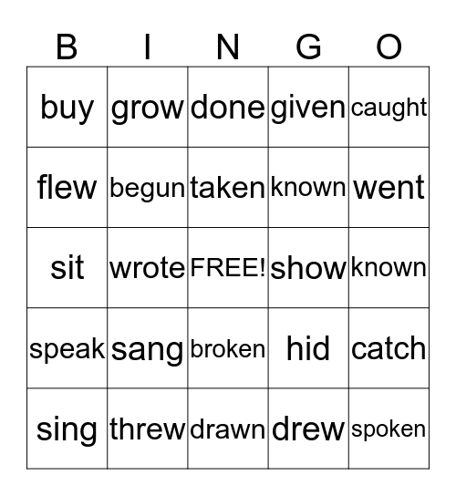 Irregular Verbs Bingo Card