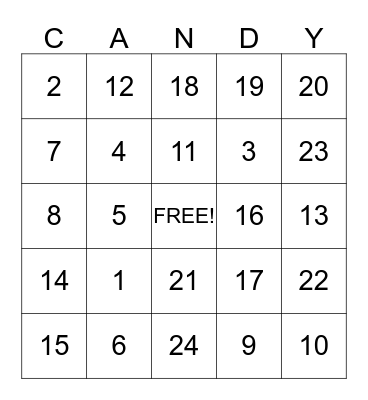 Christmas Candy Bingo Card