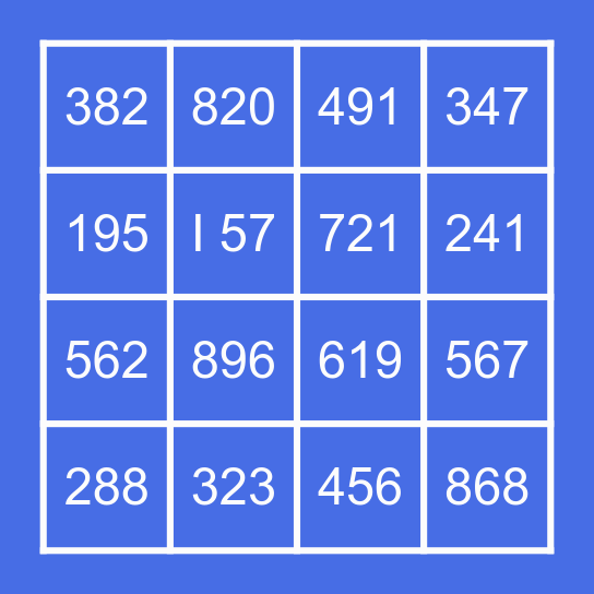 Three In a Row Bingo Card