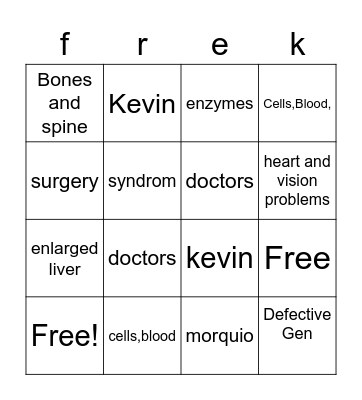 Morquio Syndorme Bingo Card