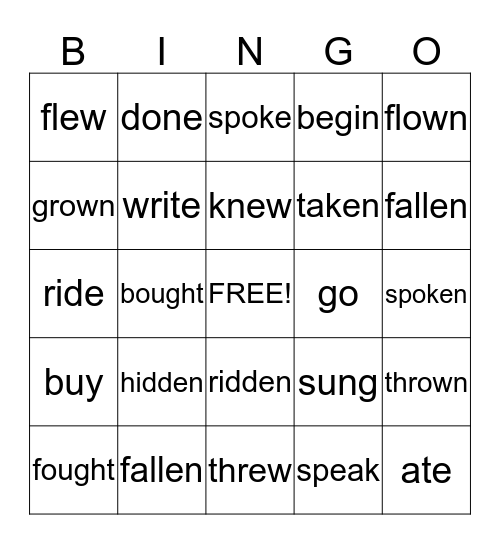 Irregular Verbs Bingo Card