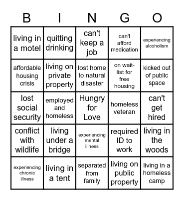 Hungry For Love Bingo Card