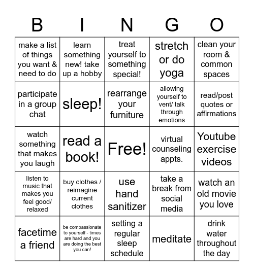 SELF-CARE BINGO! Bingo Card