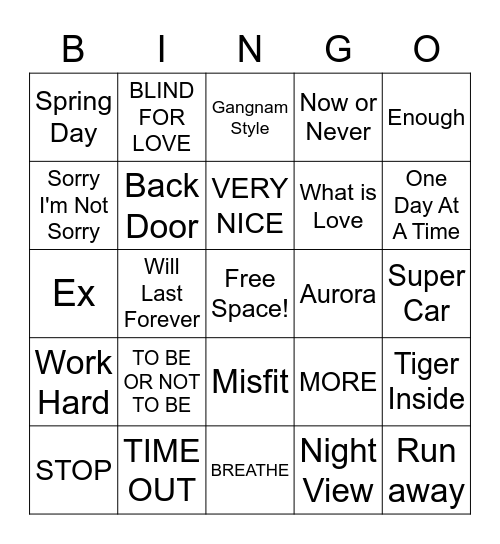 KPOP Music Bingo Card
