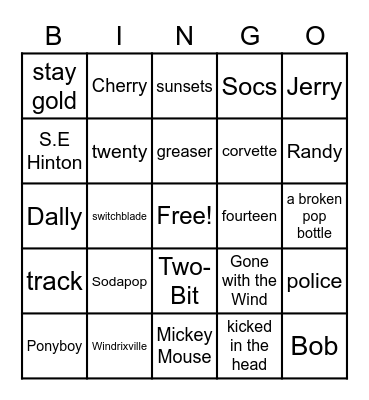 The Outsiders Bingo Card
