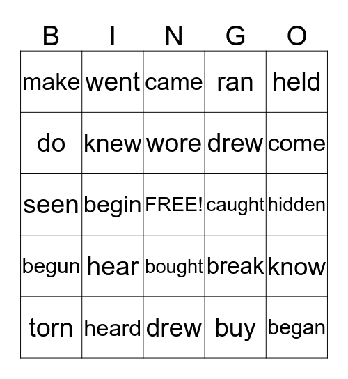 Irregular Verbs Bingo Card