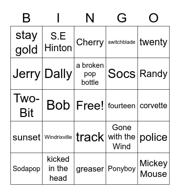 The Outsiders Bingo Card