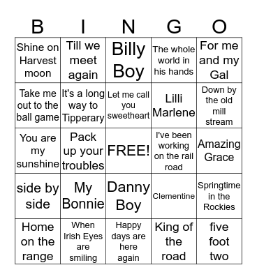Music Bingo Card