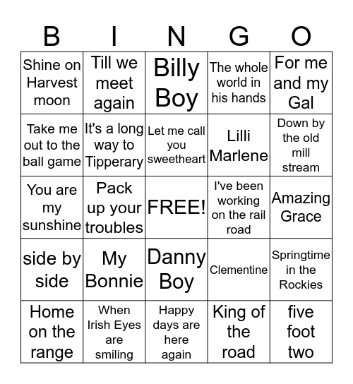 Music Bingo Card