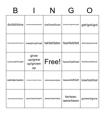 Verbs (past) Bingo Card