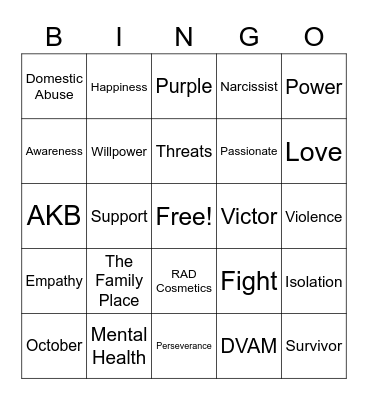 Domestic Violence Awareness Bingo Card