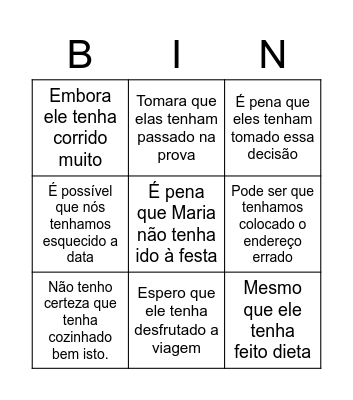Bingo PP do Subjuntivo Bingo Card