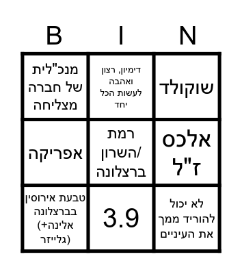 Rotshik & Moshiko's Wedding Bingo Card