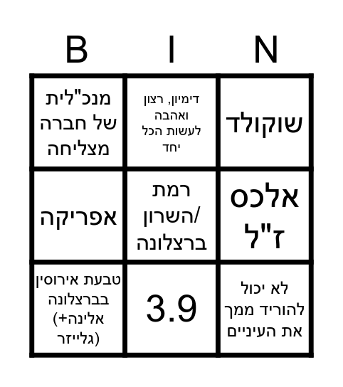 Rotshik & Moshiko's Wedding Bingo Card