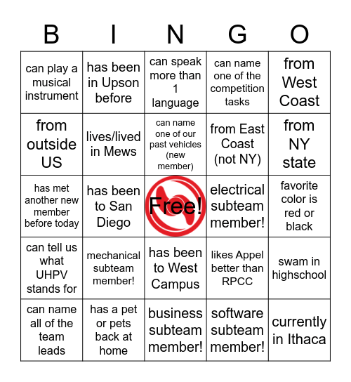 AUV Get to Know You Bingo! Bingo Card