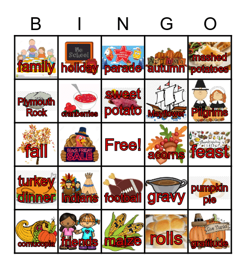 Fun Friday Thanksgiving Bingo Card