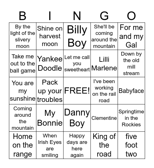 Music Bingo Card