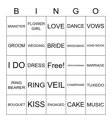BRIDAL SHOWER BINGO Card