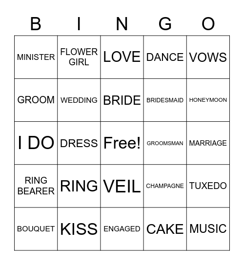 BRIDAL SHOWER BINGO Card