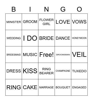 BRIDAL SHOWER BINGO Card