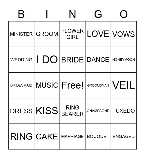 BRIDAL SHOWER BINGO Card