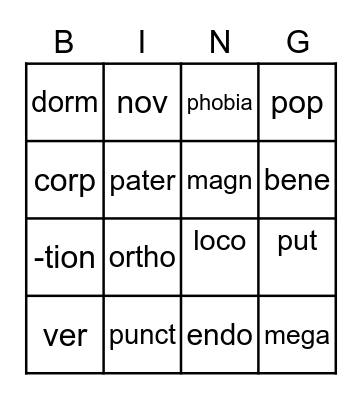 Stem List #4 Bingo Card