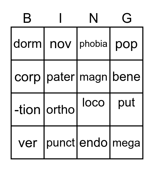 Stem List #4 Bingo Card