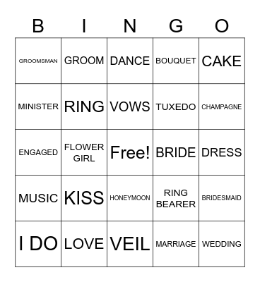 BRIDAL SHOWER BINGO Card