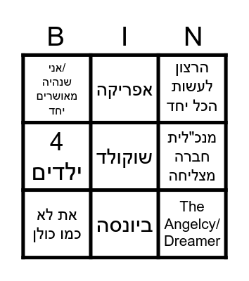 Rotshik & Moshiko's Wedding Bingo Card