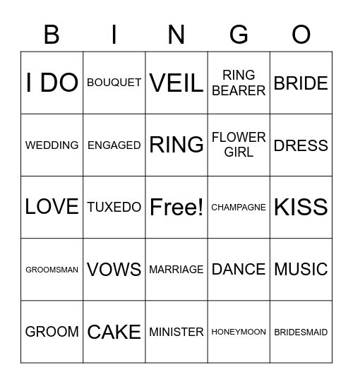 BRIDAL SHOWER BINGO Card