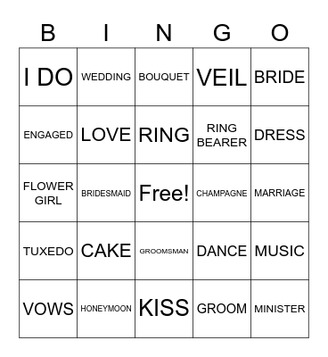 BRIDAL SHOWER BINGO Card